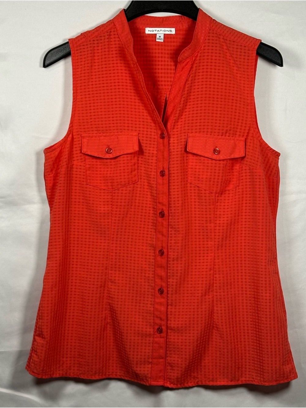 Notations Sleeveless Button-Front Shirt in Red-Orange